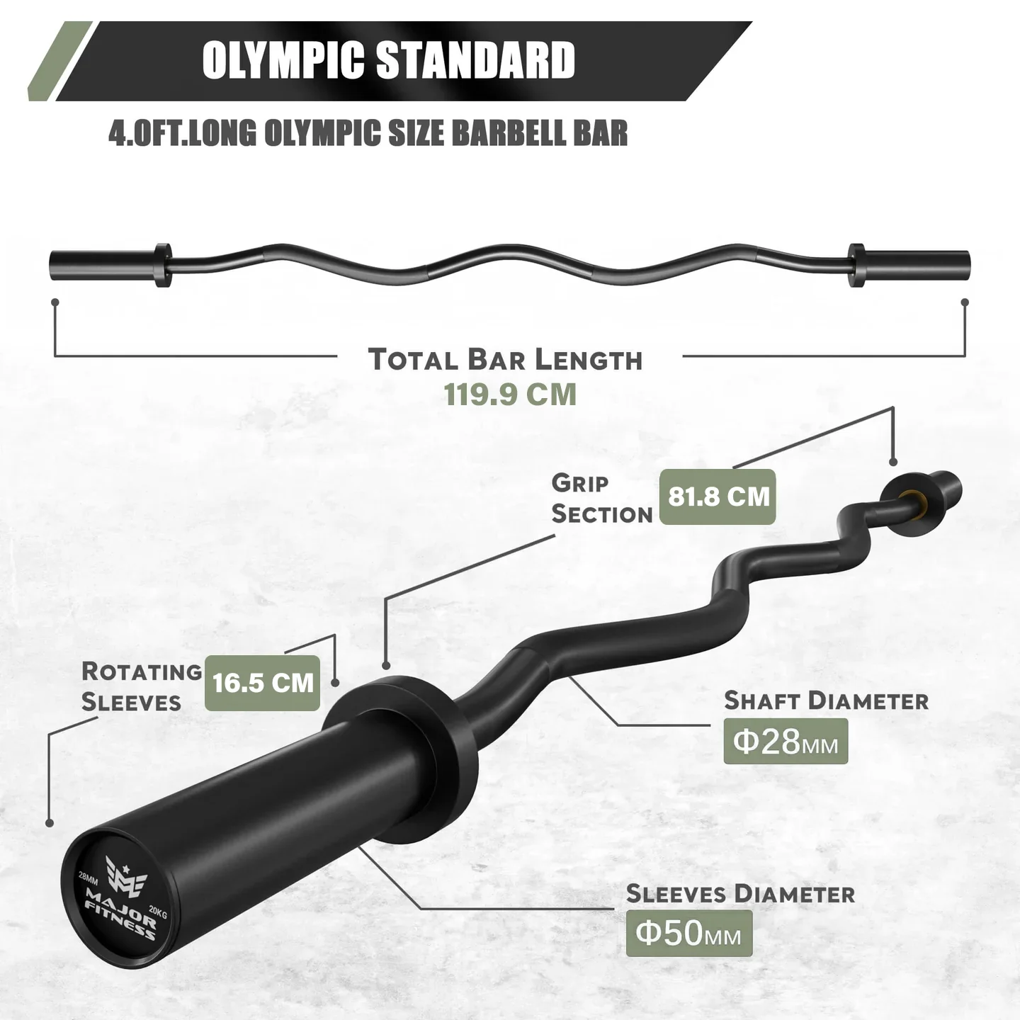 Major Fitness 122CM Olympic EZ Curl Barbell - Image 4